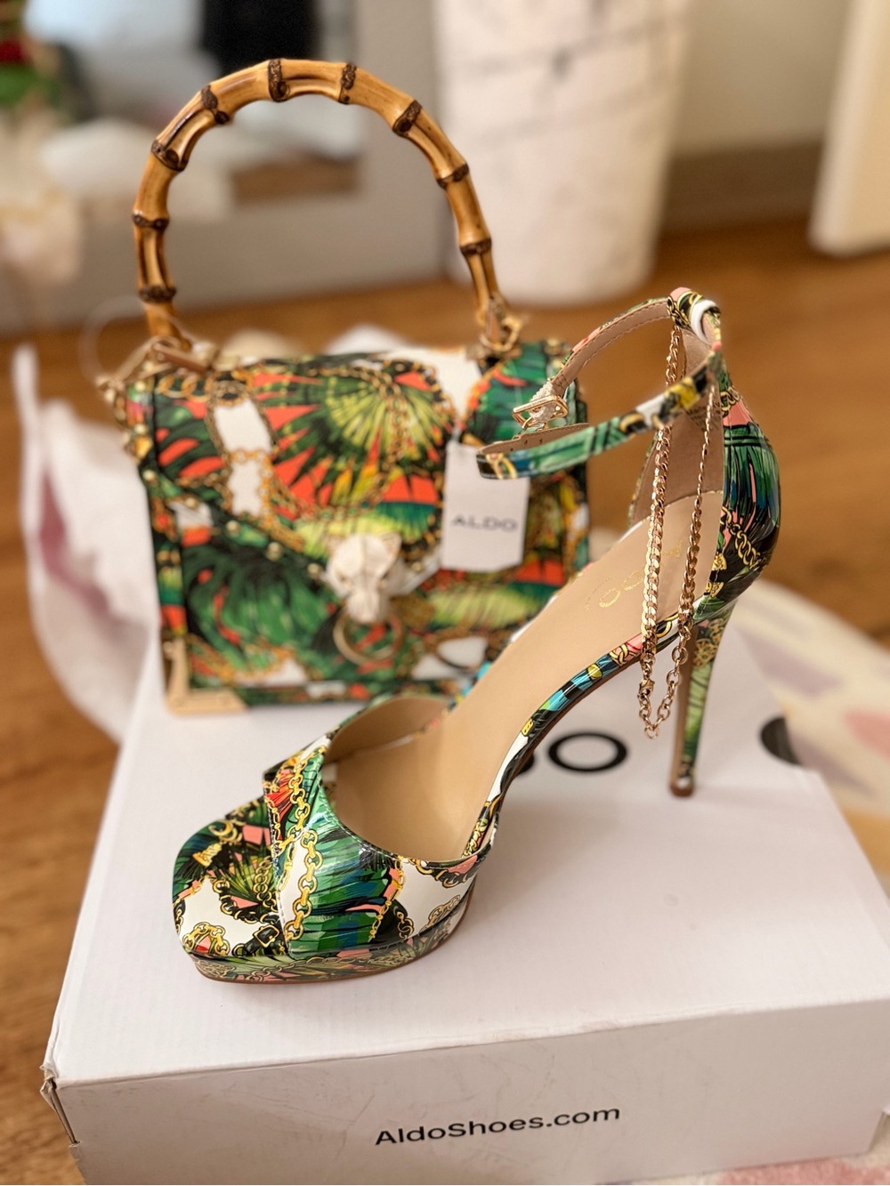 ALDO Tropical Luxe Matching Heel & Bamboo Bag Set